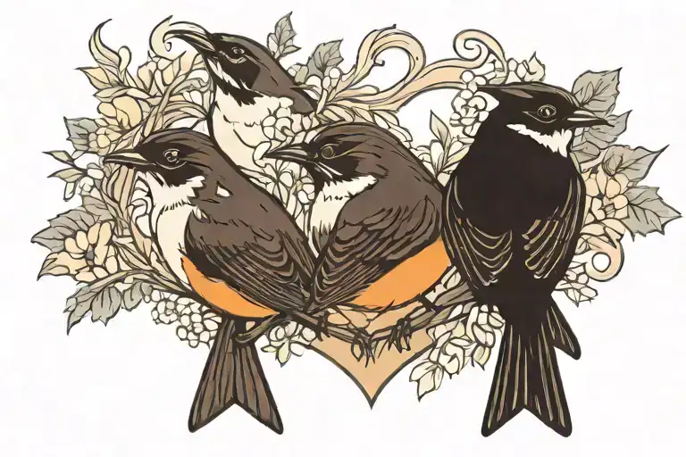 Willy Wagtail Bird Family Of Four In A Hart Shaped