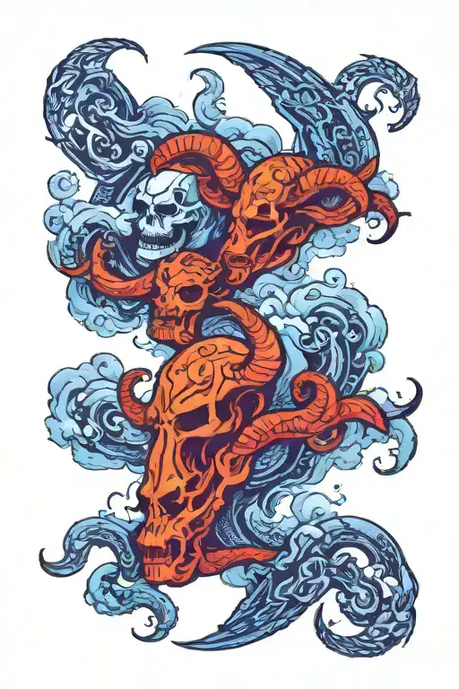 Skulls Clouds With Capricorn Zodiac Signs Intertwined