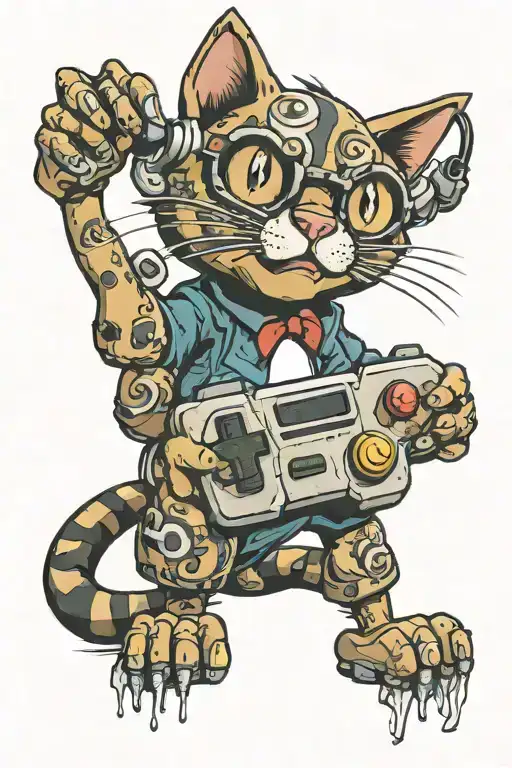 Cartoon Cat Playing Video Game Controller