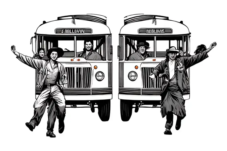 Two Bolivian Buses In The Middle People Dancing Brunette With Their Background Suits The Illimani