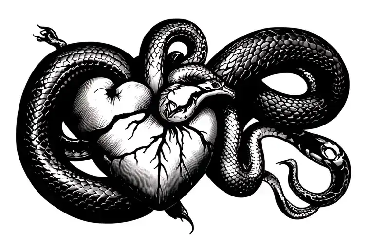 Anatomical Heart Surrounded By Snake