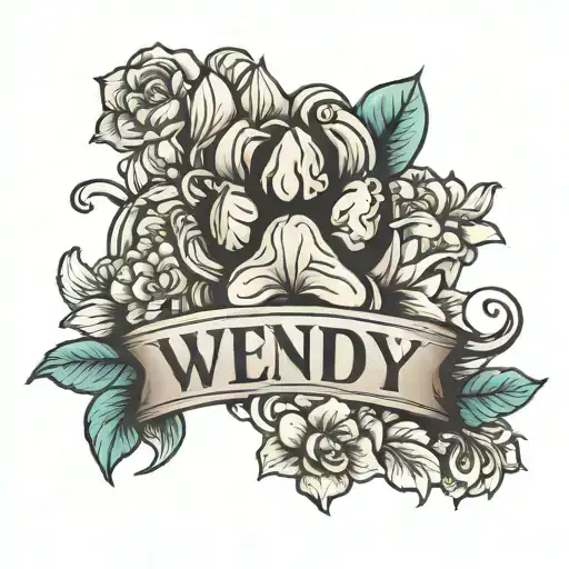Dog Paw Print Name Wendy Name With Flower