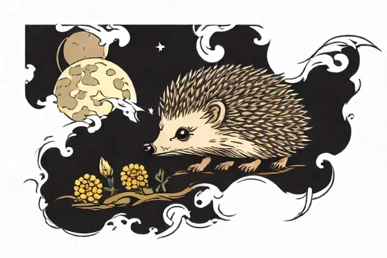 A Hedgehog Taking With The Full Moon