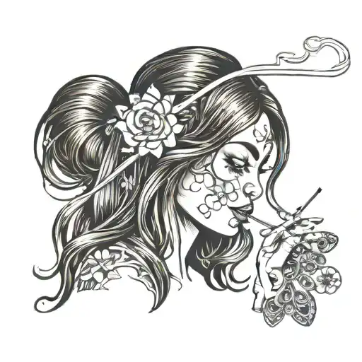 Girl With Long Hair Snorting The Word Love With A Straw