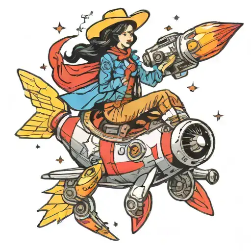 Space Cowgirl Riding A Rocket