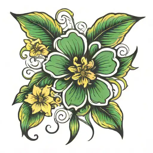 Four Leaf Clover And Daffodil