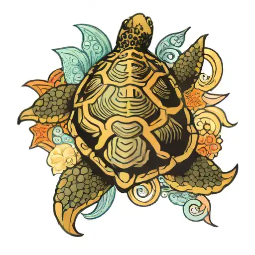 Turtle Seashells Waves Starfish