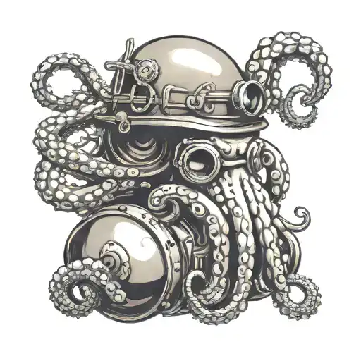 Octopus In An Old Diver Helmet Adorned