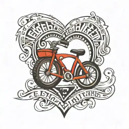 A Tattoo Of A Bike Tire Track Forming A Heart Shape With The Word 'Engineer' In The Center