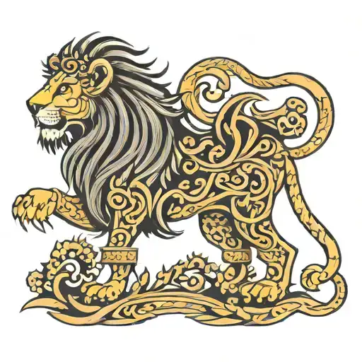Lion With Rajput Talwar And Kyshatria In Sanskrit Font