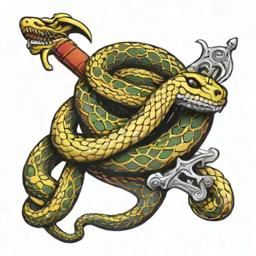 Snake Wrapped Around A Sword Intertwined