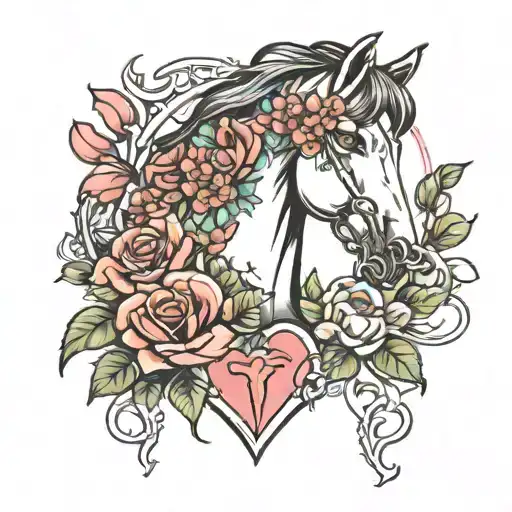 Horse And Flowers With A Heart