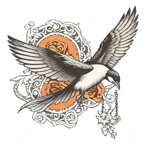 Swallow Under The Wing Of A Crane