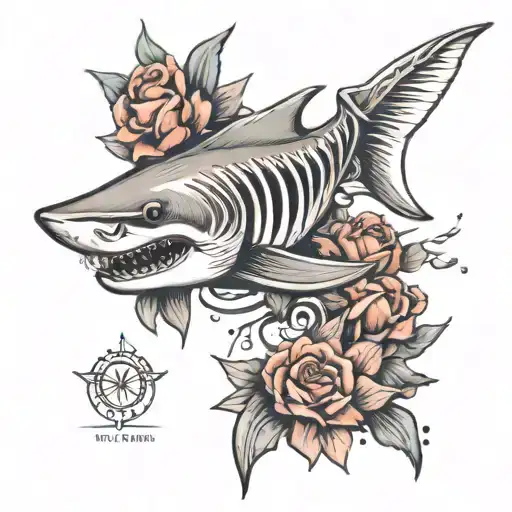 Fine Line Cute Shark Spine Tatto