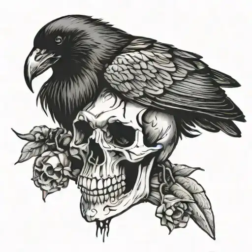 Raven Perched On A Skull