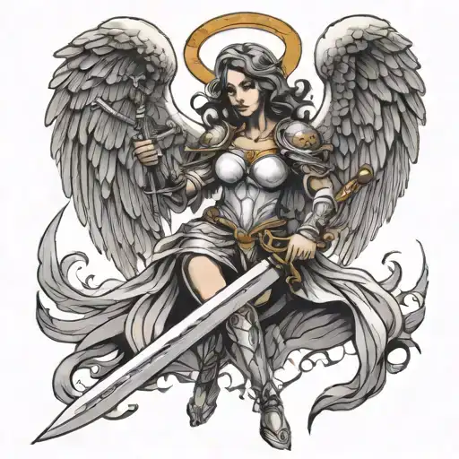 Beautiful Angel Warrior Wielding A Sword