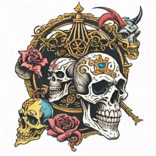 Open Skull With Merry Go Round With Demons On