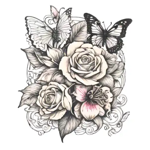 Orchid Wrapping Around The Ankle With Rose Mum And Pansey With A Butterfly