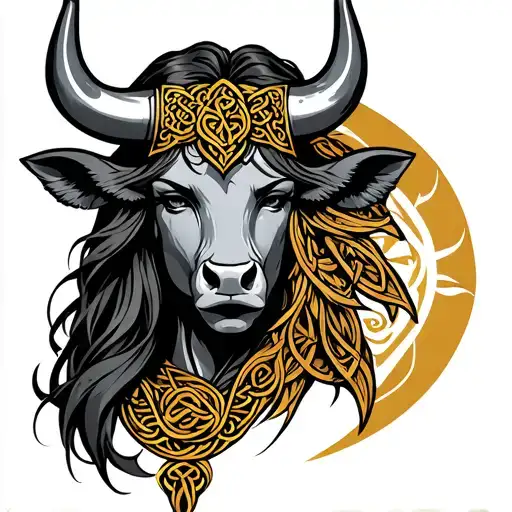 Celtic Female Warrior And Bull Head