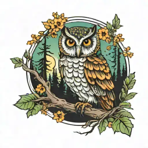Owl With Forest Scene