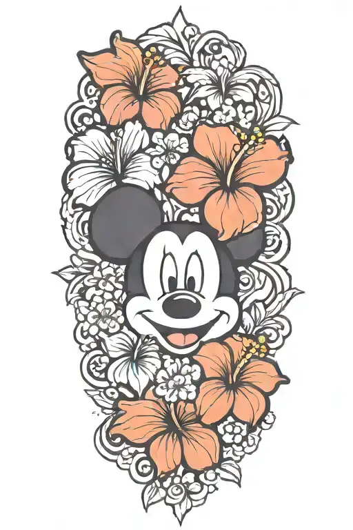 A Tattoo Of A Hawaiian Hibiscus Flower With Mickey Mouse Ears Incorporated Into The Design