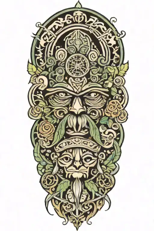 A Tattoo Of Druid Incorporated Into The Design Incorporating Elements Of Hawaii