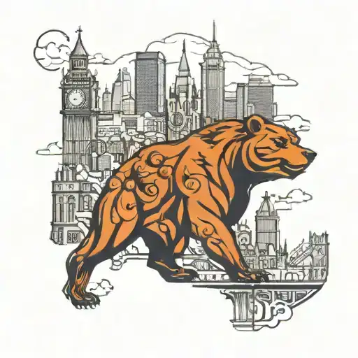 London Skyline In Chicago Bears Logo