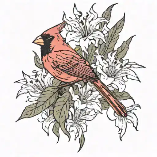 Cardinal And Lillies