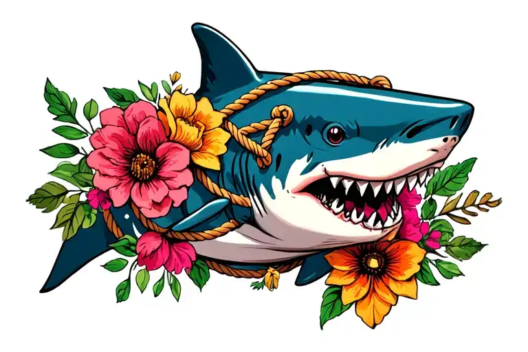 Gothic Shark With Cinco De Mayo Flowers Entwined With Rope