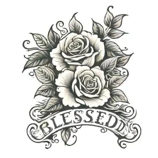 Blessed Lettering With Roses Simple Tatoo Design