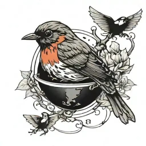 Robin Bird With Globe Inside