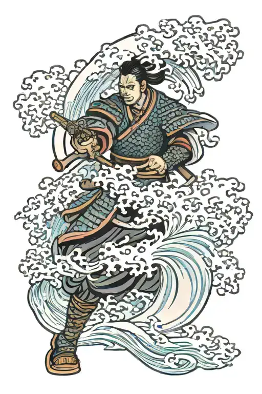 Great Waves Crashing Samurai Warrior
