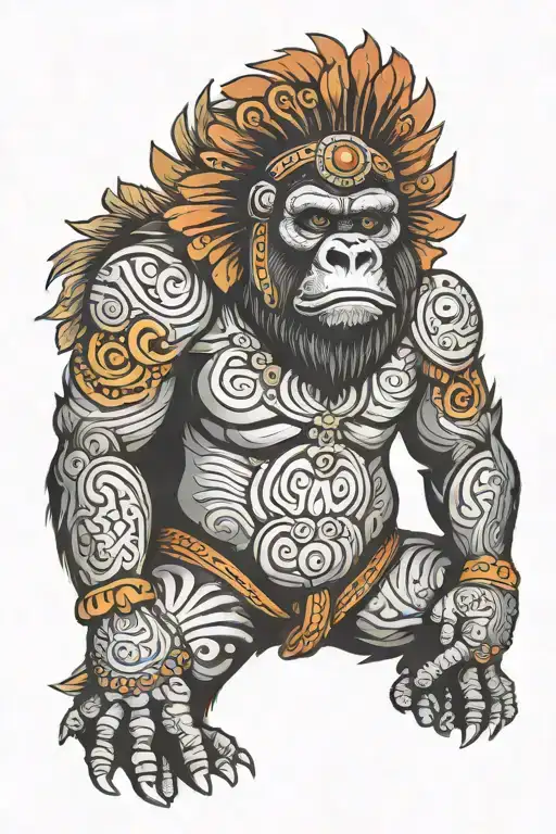 Traditional Gorilla With Headress Pattern Incorporating