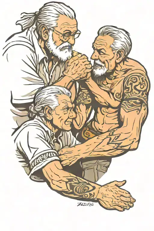 Grandfather And Grandson Arm Wrestling Match