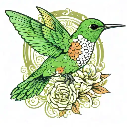 Hummingbird With Green Neck