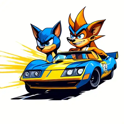 Sly Cooper And Crash Bandicoot Racing Car Speeding