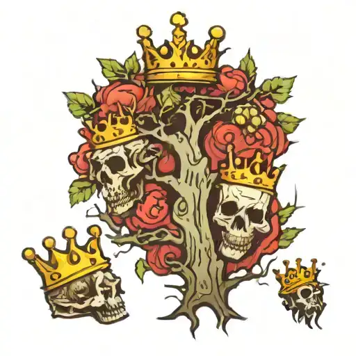 A Rotten Tree With Two Crowns Sitting On One Brunch Together