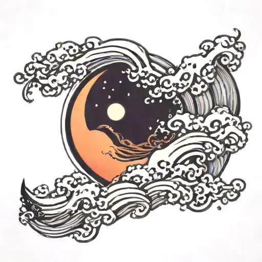 Cresent Moon With Waves In The Middle Part