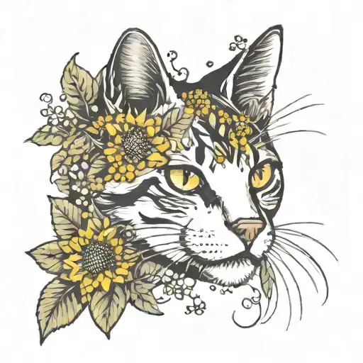 Cat Face With Goldenrod Flowers