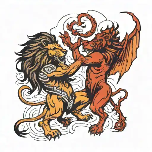 Lion Fighting The Devil