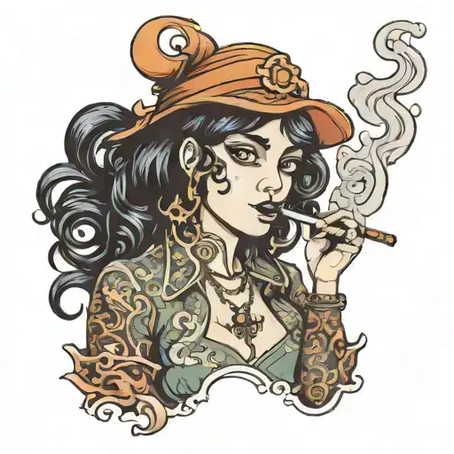 Ghostwriter Girl With Clipses Eyes Smoking A Pipe And Black Hair