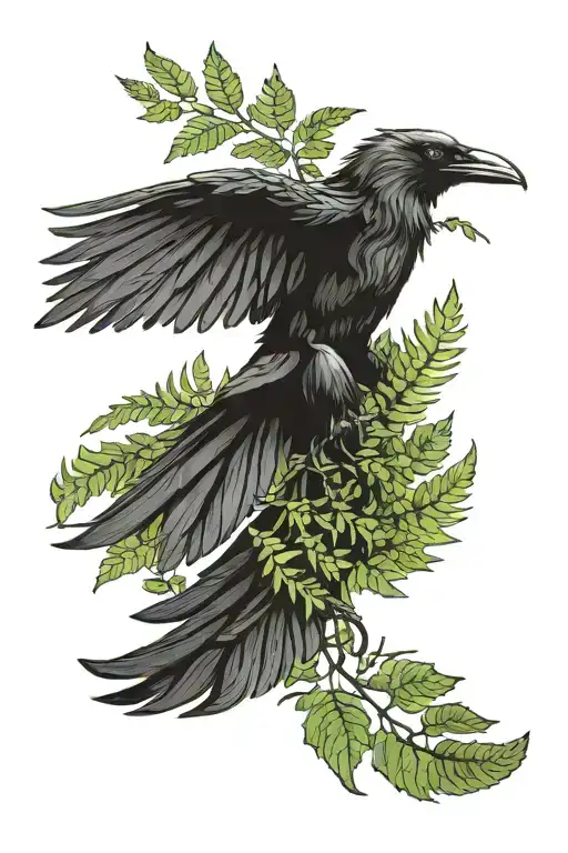 Crow And Fern Leaf