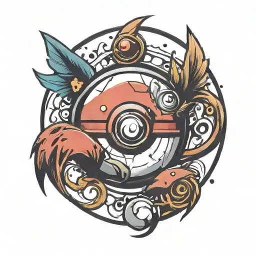 Pokemon Leg Tattoo With Pokeball In The Middle Surrounded