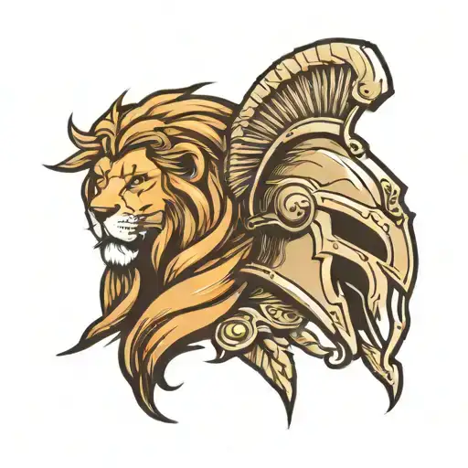 Lion And Spartan Helmet