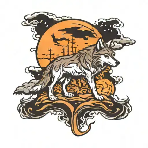 Full Back Wolf Howling At The Moon Rising