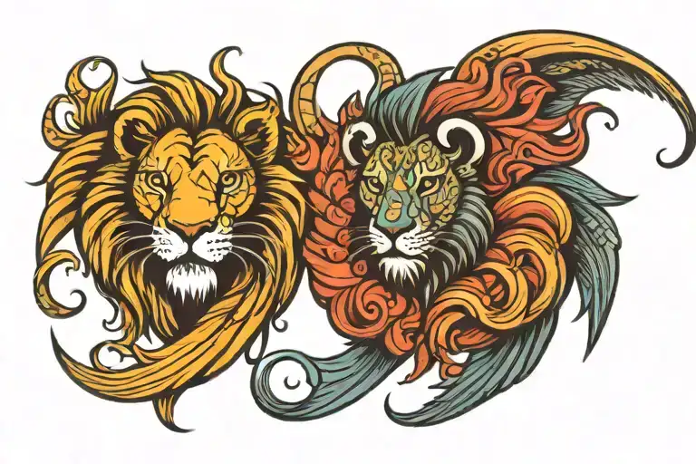 Lion Two Fish And Ram Head