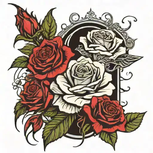 Dark Tower In Bed Of Roses Blooming