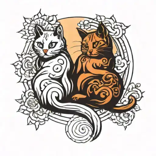 Ying And Yang Cats With Sun And Moom In Thier Bodies