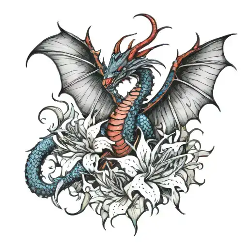 Dragon And Red Spider Lillies Thigh