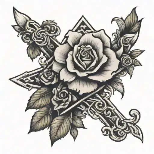 Cross And Rose Intertwined